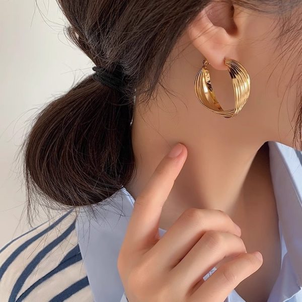 S925 silver needle French vintage metal earrings women's niche design high-end Hong Kong style twisted earrings versatile earrings
