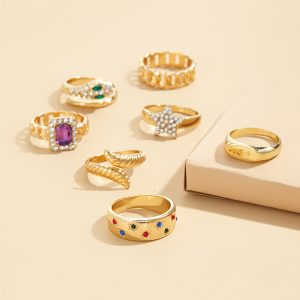 Cross-border hot sale exclusive for personalized alloy 7-piece set ring female star niche stacking set exaggerated opening ring