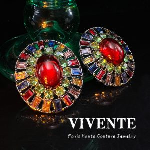 French retro marking earrings catwalk glazed Western antique heavy vintage temperament antique jewelry