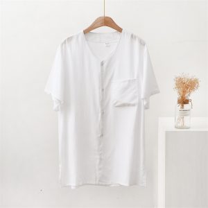 cotton silk middle-aged and elderly men short sleeve round neck shirt morning exercise shirt summer thin dad dress rayon top cardigan