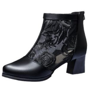Cross-border mesh sandals women's 2024 spring and summer ethnic style toe sandals thick heel mesh boots foreign trade embroidered women's shoes