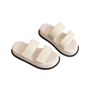 Sheepskin puff bread slippers women's 2025 summer style wears thick-soled versatile fashion Velcro one-line beach sandals