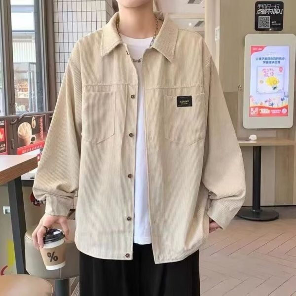 Light and shadow wall autumn loose vertical stripe long sleeve shirt jacket men's XZ908-7301-special P45 - Image 3