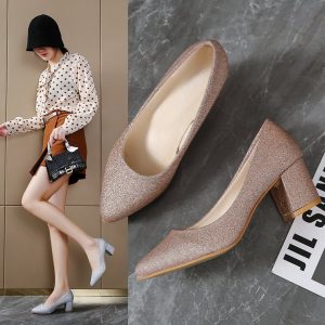 2025 New Fashion Blocky Heel Pointed Heels Business Casual Women's Singles Shoes