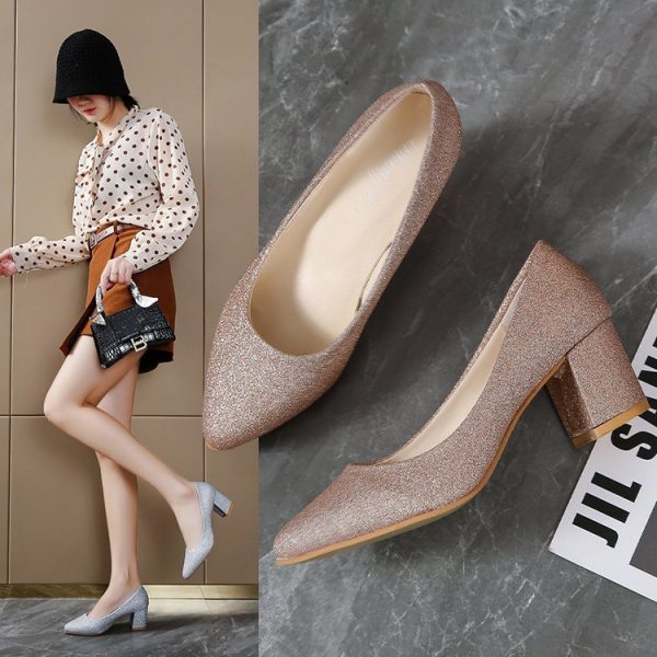 2025 New Fashion Blocky Heel Pointed Heels Business Casual Women's Singles Shoes
