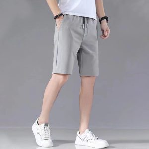 Summer thin cropped pants, men's casual and versatile shorts, ice silk loose trend medium pants, 5 breeches pants