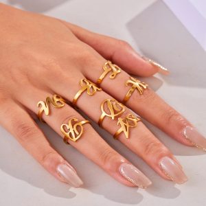 European and American cross-border stainless steel 26 letter ring women's ring opening adjustable plated 18k real gold index finger ring hand jewelry women