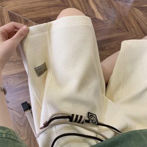 Waffle shorts men's summer thin trendy brand loose large size medium pants american sports boys casual cropped pants men