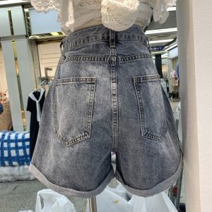 Plus size fat sister five points denim shorts women's summer high waist loose and thin wide legs rolled edge pants thin section hot pants