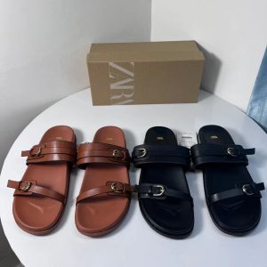 ZA 2024 New Women's Shoes with Buckle Flats Sandals for Beach Slippers to wear at home and out