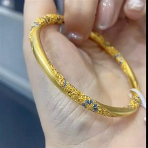 High-quality blue and white enamel|Mobius orchid filigree bracelet is full of flowers, ancient golden national style jewelry