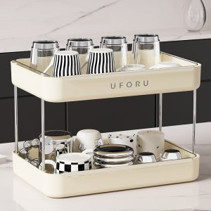 Home desktop shelves, kitchen living room, large capacity cup holder, with drain tray, light luxury high-end cup storage rack