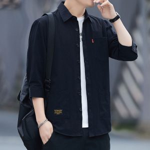 Summer three-quarter sleeve shirt high-end cotton iron-free short sleeve shirt men's loose version workwear medium sleeve jacket wholesale