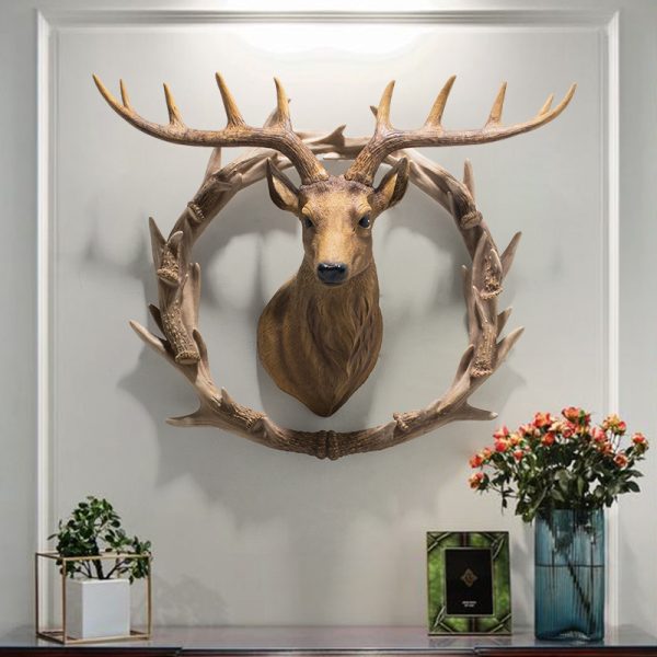 Nordic lucky deer head simulation wall decoration resin wall decoration American entrance decoration retro bar background wall - Image 2