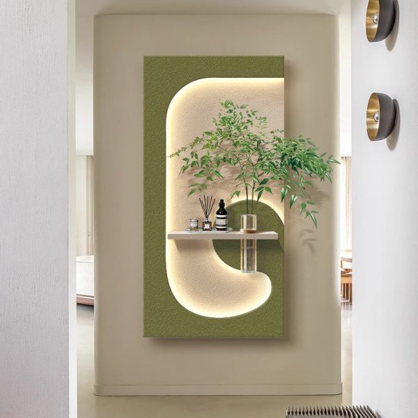 Cream style three-dimensional entrance decoration painting, hydroponic green plants, living room hanging painting, sandstone texture creativity, high-end wall lamp painting - Image 2