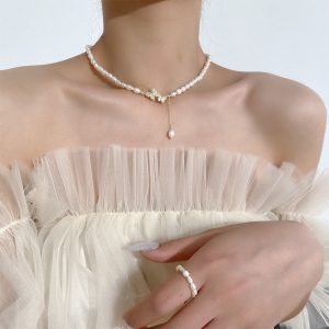 Natural freshwater pearl necklace women's micro-inlaid zircon butterfly pendant light luxury fashion niche necklace wholesale