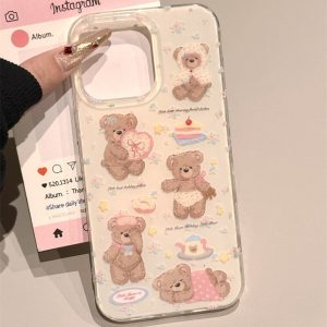 IMD double-layer large hole cute bear plus rotating stand for iPhone16promax phone case apple 15p
