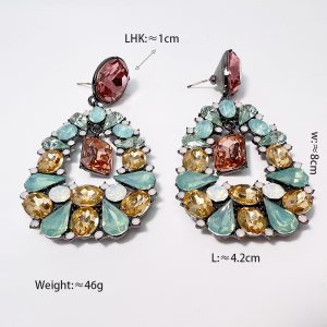 Original French catwalk, European and American exaggerated colors, full of zircon temperament, sexy heavy industry vintage marking earrings