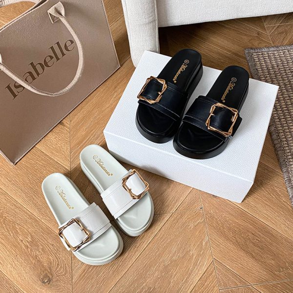 Genuine leather version ~ slippers women's outer wear 2025 new summer fashion and versatile platform non-slip women's slippers on the beach