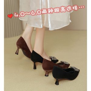 Pointed toe rhinestone high heels women's stiletto heels sexy 2025 new spring and autumn not tired feet black suede french shoes