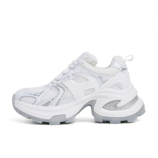 Full soft leather ~ thick sole inner heightened casual sneakers women's 2025 spring new mesh breathable fashion dad shoes - Image 5