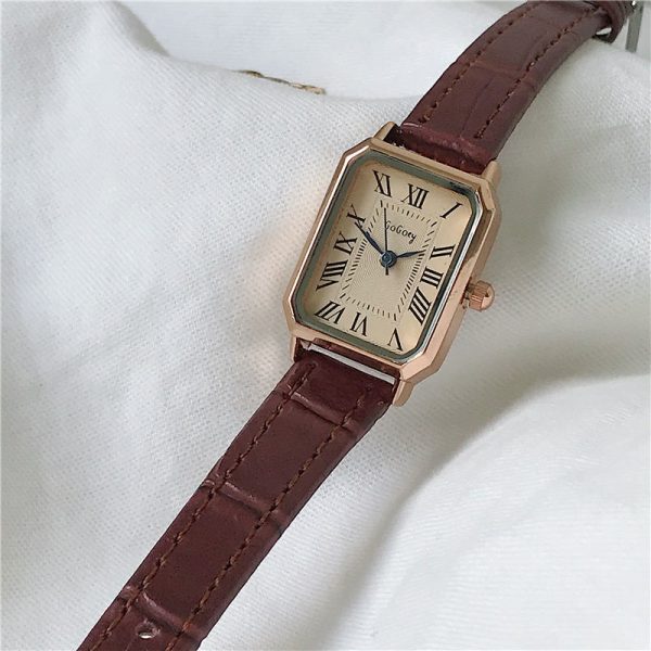 Square vintage roman quartz belt women's watch Nordic niche light luxury simple temperament student watch women's ins
