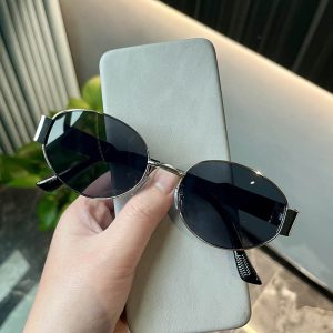 Cat eye sunglasses women's luxury sense 2024 new metal small face oval retro small frame brown sunglasses