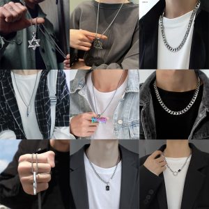 Fashion trend Internet celebrity same collarbone necklace men's versatile high-end simple men's necklace hip-hop jewelry wholesale