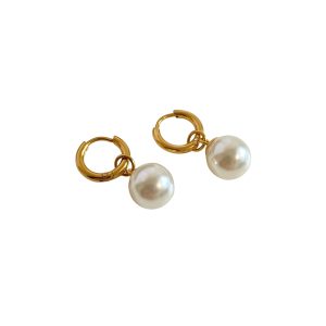 French vintage pearl pendant earrings, women's titanium steel plated 18K gold, simple earrings, earrings, new trend in 2024