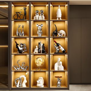 Household grape wine rack ornaments, light luxury, high-end violence, bear wine saucers, glass shelves, wine cabinets, living room, home decorations