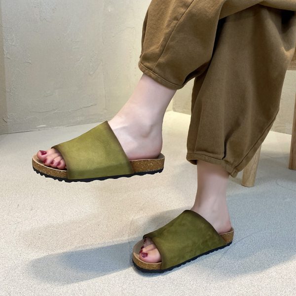 Top layer cowhide candy-colored women's slippers flat Birkenstock new leather outer sandals for summer 2025