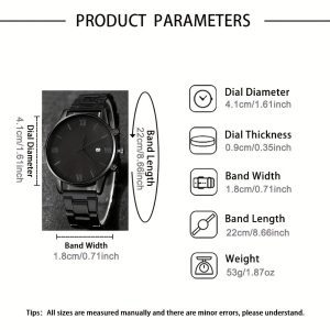 Men's Trend Roman Numeral Fashion Watch 4 Piece Set Men's Black Minimalist Quartz Watch Set