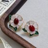French designer vintage vintage French enamel flower stud earrings simple and fashionable S925 silver needle earrings