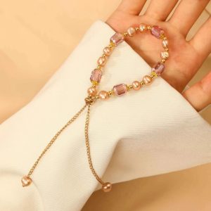 French retro style purple pearl bracelet girl's high-end ins, niche design, crystal bracelet, girlfriend jewelry
