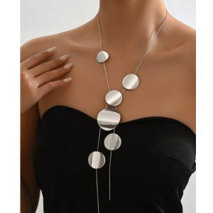 Qiaojin European and American cross-border versatile women's long necklace fashion temperament jewelry disc hollow geometric chain necklace