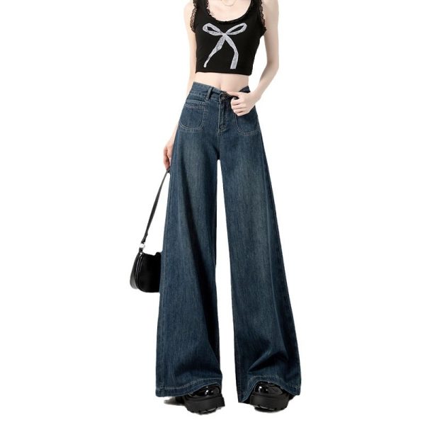Dark blue wide-leg jeans women's pre-autumn thin 2024 new loose drape floor-length straight-leg pants spring and autumn - Image 5