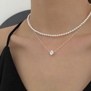S925 sterling silver cat's eye bead water ripple necklace women's korean simple ins high-end niche design versatile clavicle chain