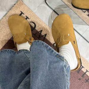Imitation leather Birkenstocks, women's toe cork soles, high and explosive semi-slippers, and fashionable slip-on sandals outside