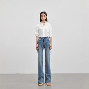 2025 spring and summer new jeans women's high-end design, high-waisted, thin, versatile, simple and light luxury, quality flared pants