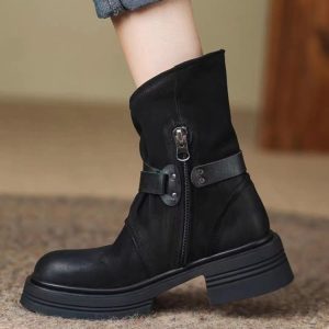 Fall/Winter 2023 New Women's Shoes Platform Fleece Martin Boots Splicing Zipper Fashion Mom Slimming Snow Boots