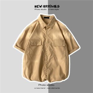 Cargo short-sleeved shirts, men's summer, thin Hong Kong style, ins, handsome, trendy jackets, casual youth couple shirts