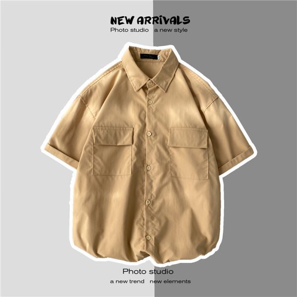 Cargo short-sleeved shirts, men's summer, thin Hong Kong style, ins, handsome, trendy jackets, casual youth couple shirts - Image 3