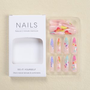 European and American wearable nails, colorful gradients, wearable nails, colorful flowers, nail patches, flowers, fake nail patches