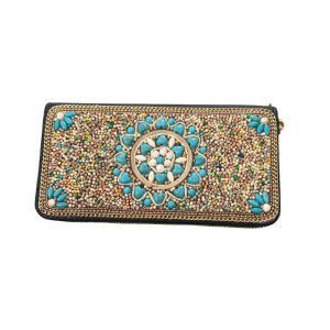 New ethnic style retro clutch bag, handmade rice bead single pull bag, women's zipper evening makeup bag, multi-compartment storage square bag