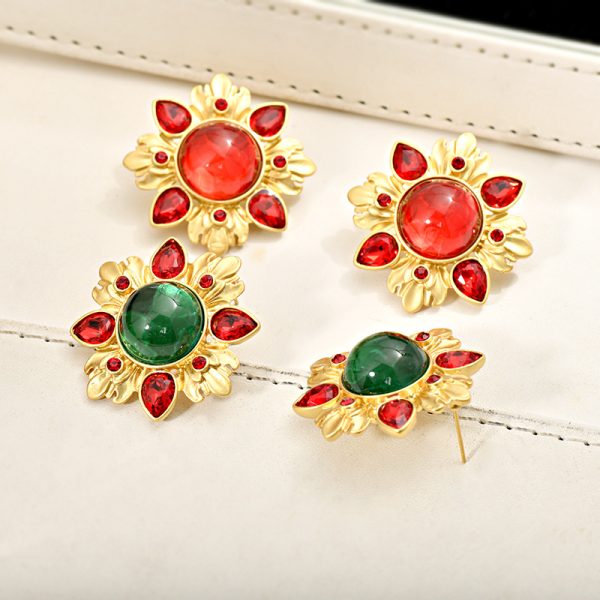 vintage glass french design crystal earrings Douyin hot sale vintage style 925 silver vintage glass earrings