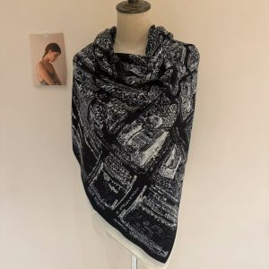 European summer 130*130 large square scarf silk scarf oil painting flower printed cotton silk scarf women's autumn and winter Korean version decoration
