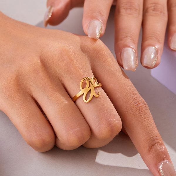 European and American cross-border stainless steel 26 letter ring women's ring opening adjustable plated 18k real gold index finger ring hand jewelry women - Image 2