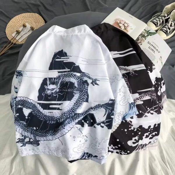 Cross-border summer three-quarter sleeve shirt men's loose Chinese style men's sunscreen jacket thin ancient style is a very fairy couple - Image 4