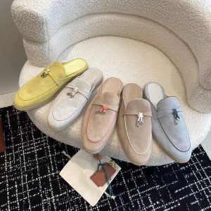Edging slippers are worn outside plus-size slip-on mules and foreign trade original leather semi-slippers