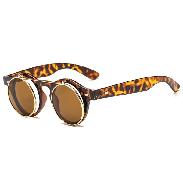 Double flap round retro sunglasses 5005 punk steam sunglasses European and American trend sunglasses manufacturers - Image 2